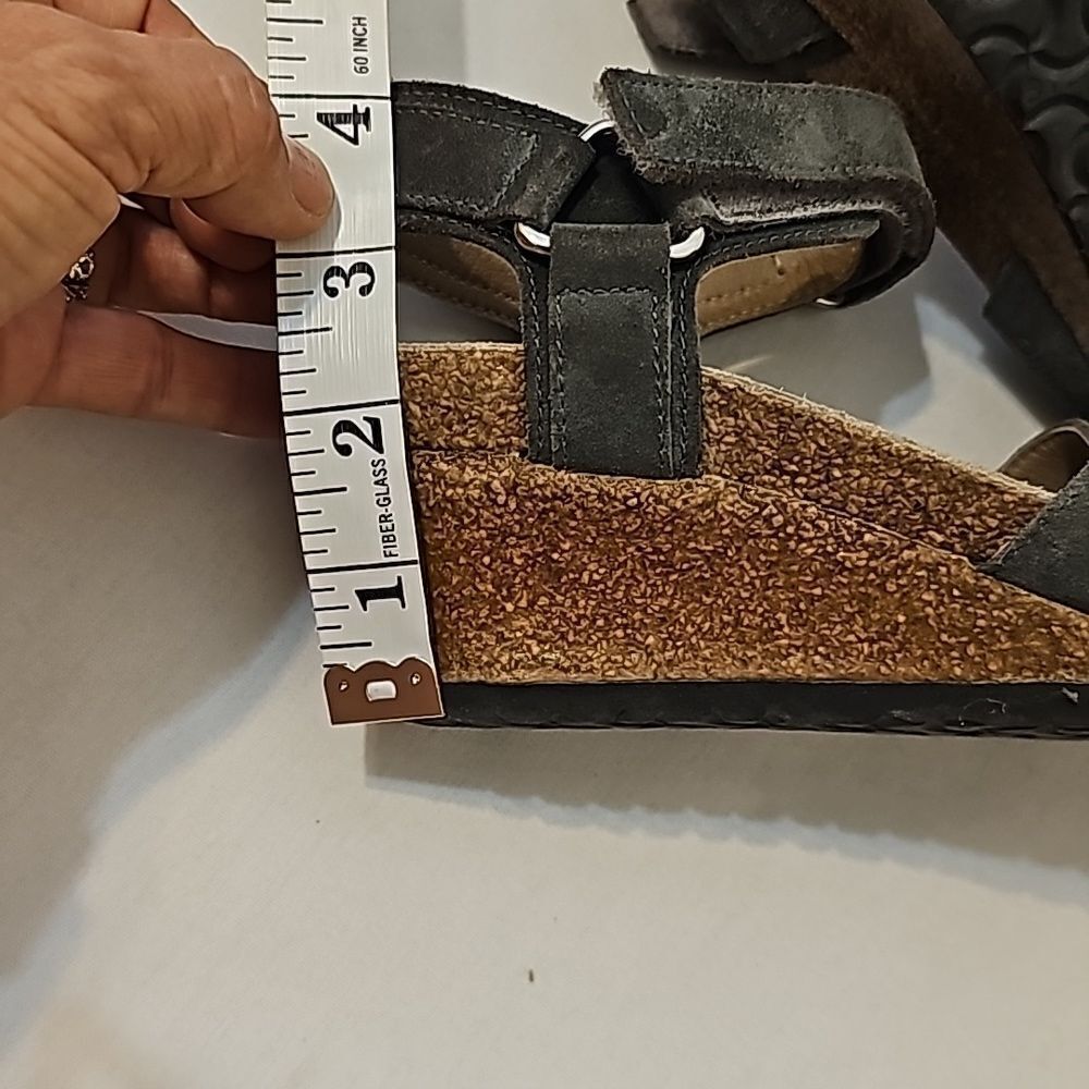 Birkenstock Papillio Eve Cork Wedge Heel Sandal Grey Suede Leather Sz 7 - Picture 5 of 8
